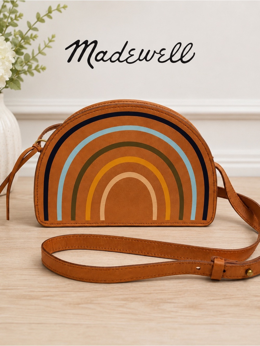 Madewell Rainbow Half Moon Leather Crossbody Bag Tan Crescent Adjustable